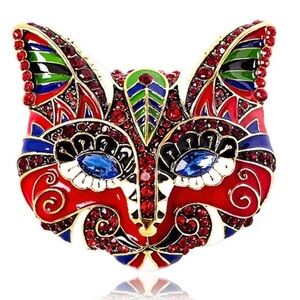 Colorful Cat Brooch Pin Metal Base
